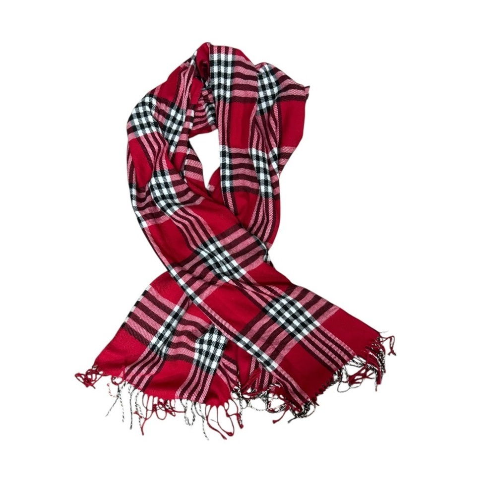 Banana Republic Cozy Vibrant Red and Black Checkered Scarf